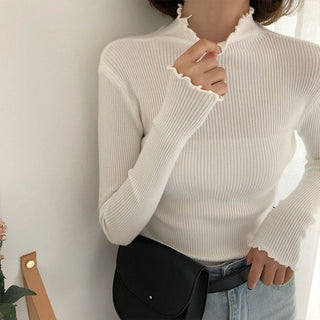 Neploe 2019 Fall Winter Ruffles Sweater Turtleneck Ruched Women Sweater High Elastic Solid Women Slim Sexy Knitted Pullovers