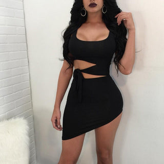 New Fashion Women Sexy Hypotenuse Dress Hollow Out High Waist Sexy Package Hip Dress Evening Party Dress