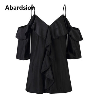 Abardsion Off Shoulder Top Blouse Women Half Sleeve Spaghetti Strap Ruffle Womens Tops And Blouses Summer 2019 White Shirt Blusa