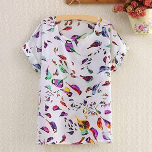 New Hot Women Fashion Spring Summer Chiffon Blouse Casual Shirt Tops Loose Retro Print Blouse Plus Size M to 2XL Women Clothing